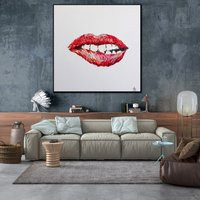 Large Red Lips Wall Art Canvas Impasto Oil Painting Woman Artwork 40x40 Customized For Clinic Decor | Etsy (US)