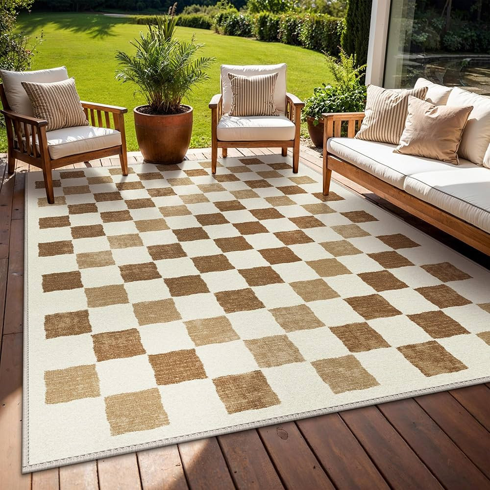 GENIMO Indoor Outdoor Area Rug 5'x7', Waterproof Geometric Outside Carpet, Non Shedding, Easy Cle... | Amazon (US)