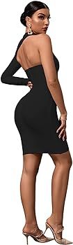 Maketina Womens One Shoulder Backless Long Sleeve Bandage Dresses Club Party Bodycon Dress | Amazon (US)