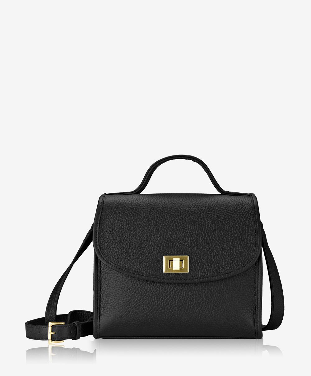 Amelie Crossbody Handbag Black Pebble Grain | GiGi New York