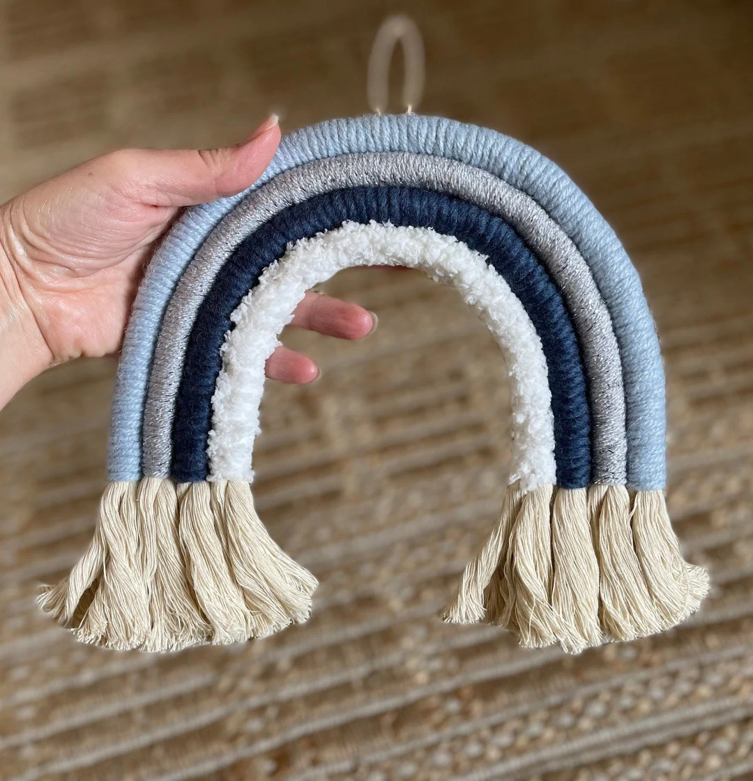 Macrame Rainbow Wall Hanging, Blue, Boys Nursery Decor, Color Options, Gift for New Baby, Gender ... | Etsy (US)