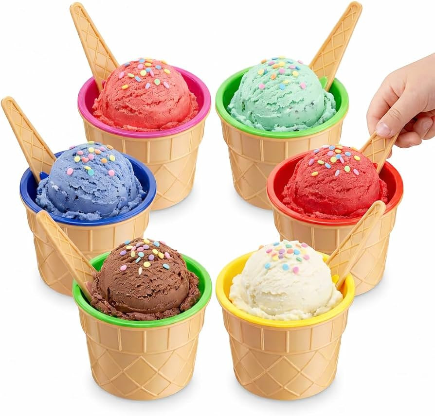 JoyServe Ice Cream Bowls and Spoons Set - (Pack of 6) Reusable Plastic Ice Cream Cups and Waffle ... | Amazon (US)