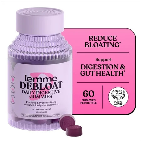 Lemme Debloat - Digestive & Gut Health Gummies with 2 Clinically Studied Probiotics & Prebiotic, Vegetarian, Gluten Free, Non GMO, BlackBerry Flavor, 60 Count | Walmart (US)