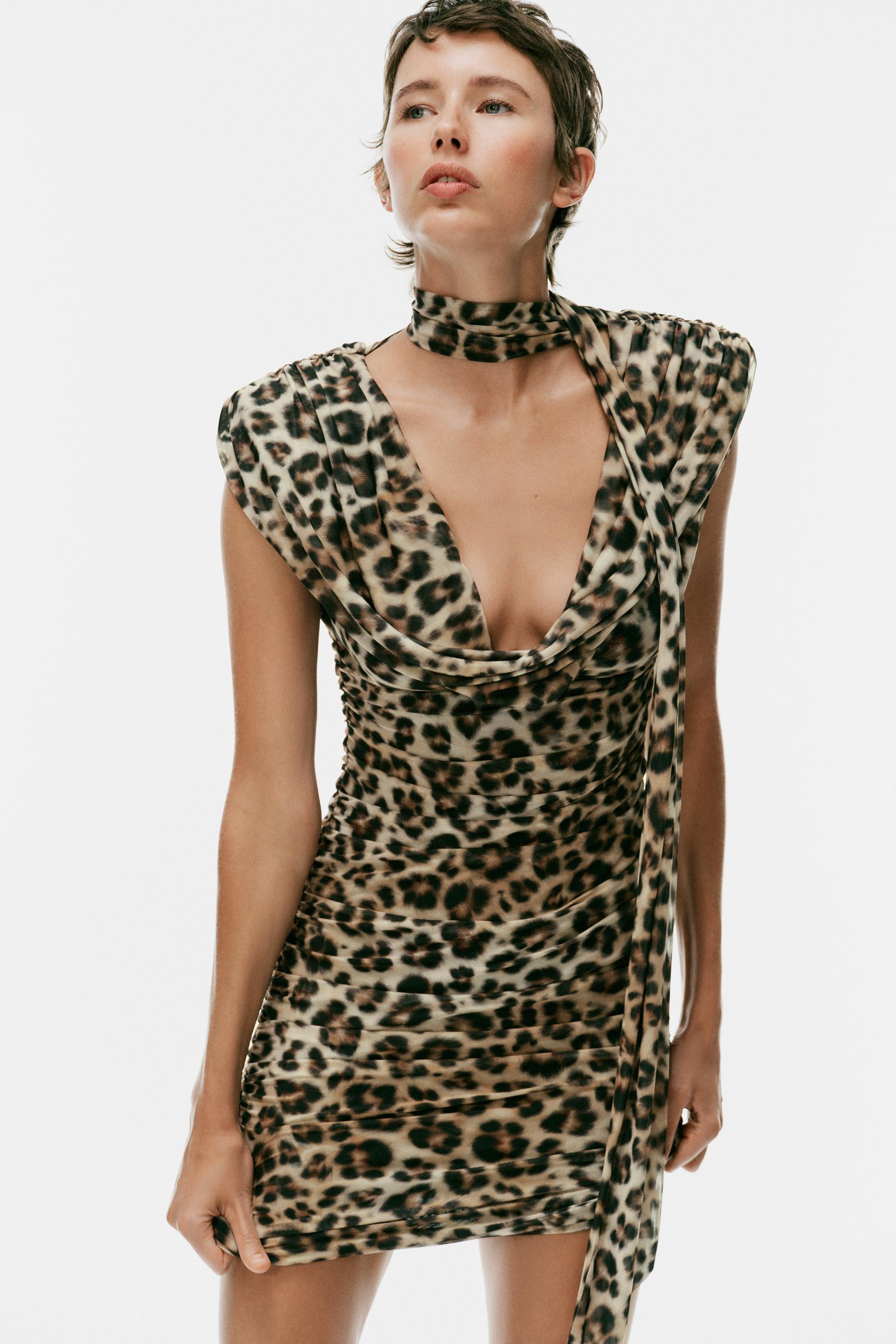 ANIMAL PRINT SCARF-DETAIL DRAPED MINI DRESS | Zara UK