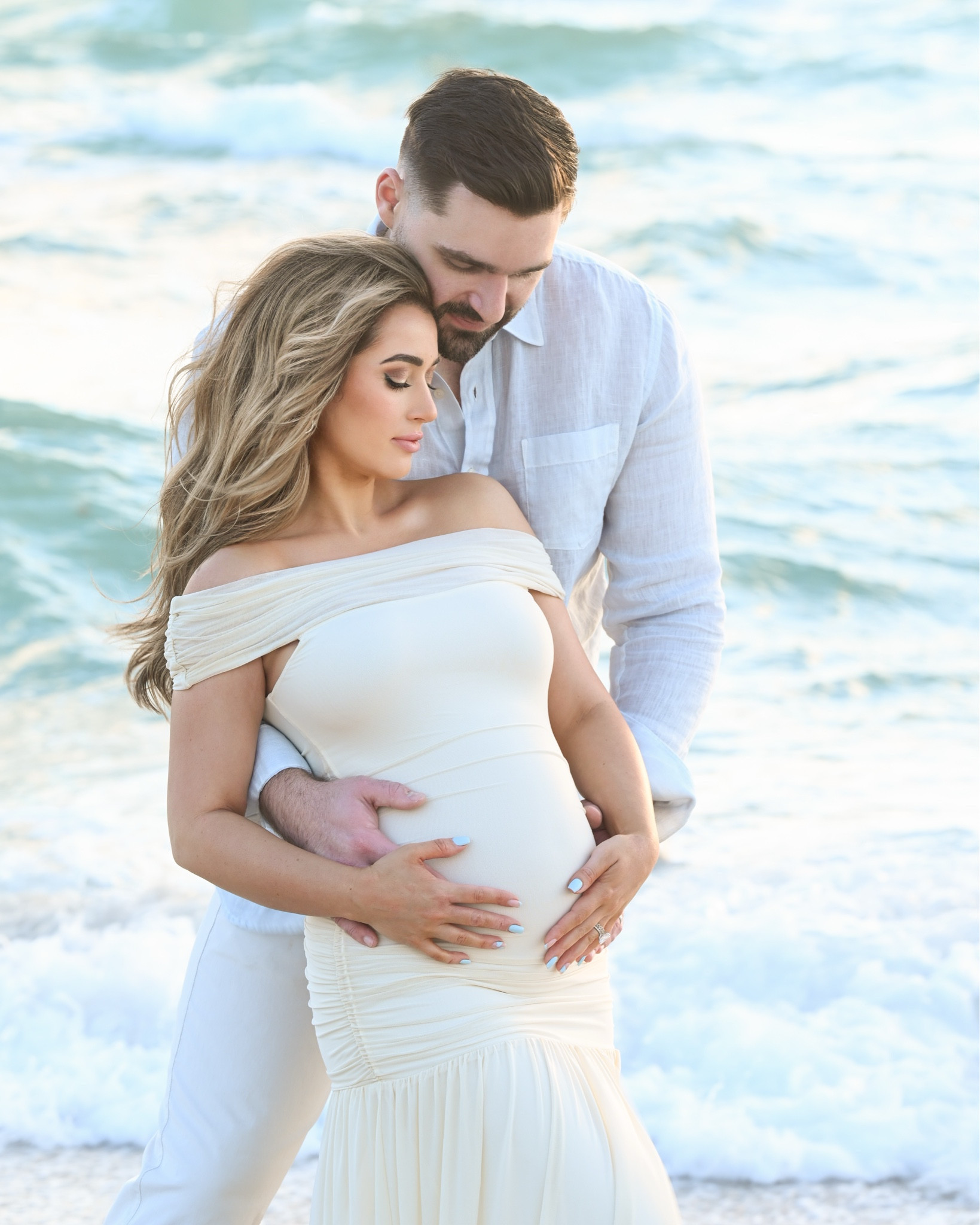 Our baby announcement photos 🩵 wearing a size small in this dress! 

#LTKFamily #LTKBaby #LTKBump