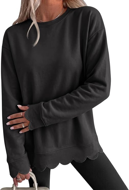 Fisoew Womens Oversized Crewneck Sweatshirts Scalloped Casual Pullover Tops | Long Sleeve, Comfy,... | Amazon (US)