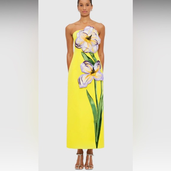 Leo Lin Yellow Iris Print Rayna Maxi Dress | Poshmark