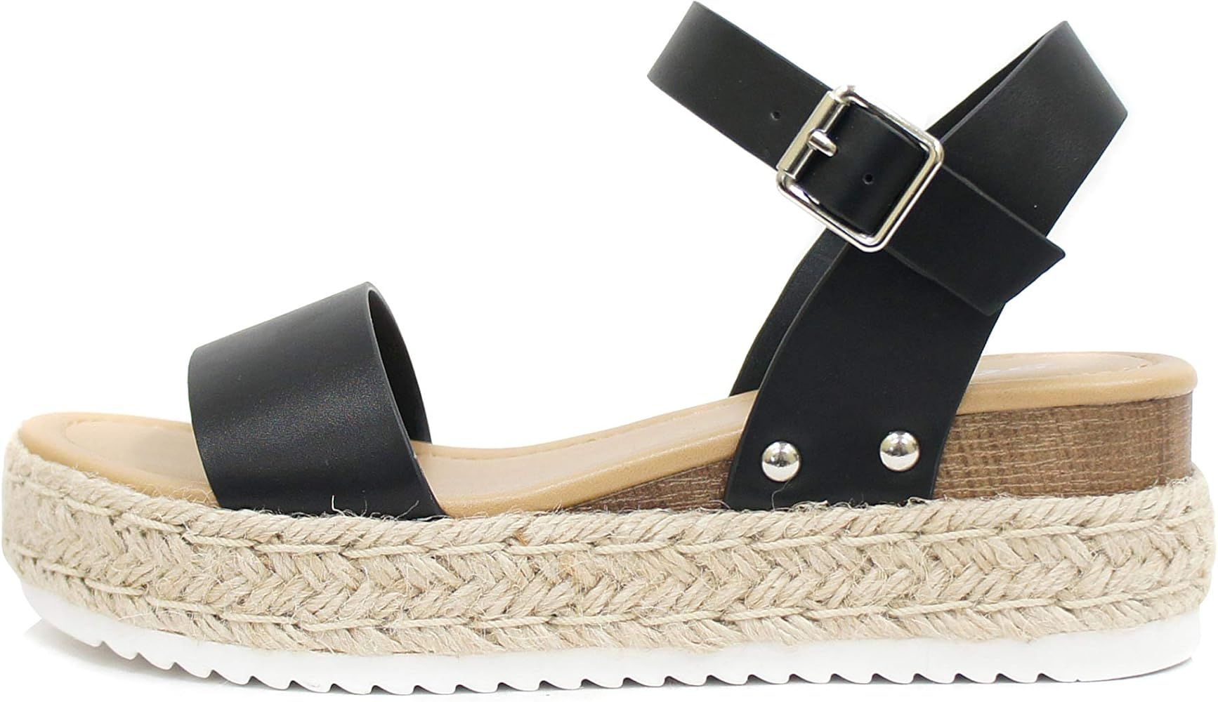 Soda CLIP ~ Women Open Toe Ankle Strap Platform Espadrille Sandal | Amazon (US)