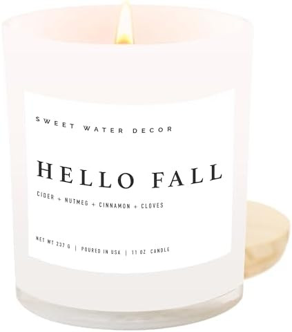 Sweet Water Decor Hello Fall Candle - Cinnamon Apples Cloves & Nutmeg Fall Scented Candle for Hom... | Amazon (US)