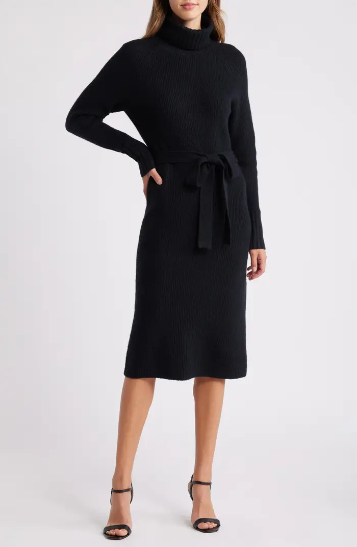 Caslon® Tie Waist Long Sleeve Turtleneck Sweater Dress | Nordstrom | Nordstrom