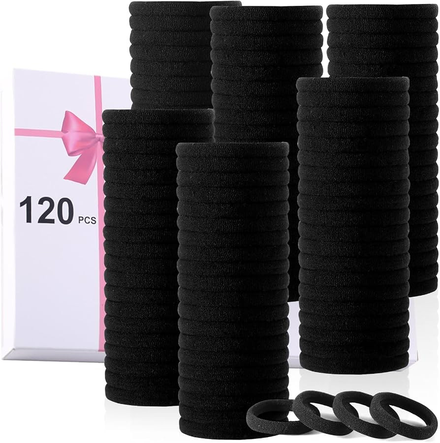LuSeren 120PCS Black Hair Ties for Thick Hair – Seamless No Damage Elastic Ponytail Holders, Bl... | Amazon (US)