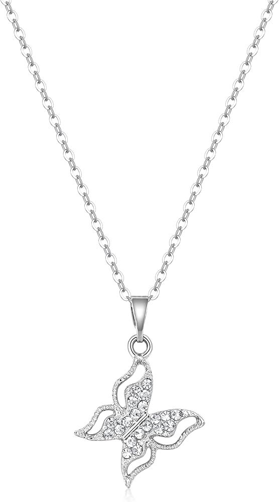 MODE4U Silver Butterfly Pendant Necklace for Women Adjustable Cubic Zirconia Diamond Necklace Jewelry Gift 18" Chain with 2" Extender : Clothing, Shoes & Jewelry | Amazon (US)
