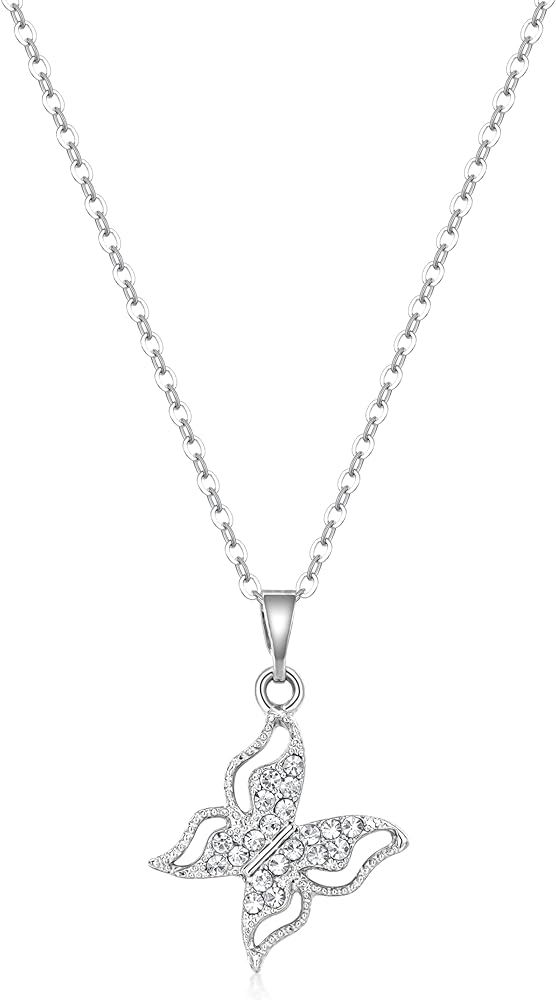MODE4U Silver Butterfly Pendant Necklace for Women Adjustable Cubic Zirconia Diamond Necklace Jewelry Gift 18" Chain with 2" Extender : Clothing, Shoes & Jewelry | Amazon (US)