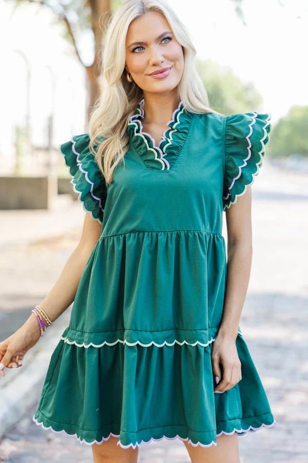 Memories Are Forever Green Scalloped Dress | The Mint Julep Boutique