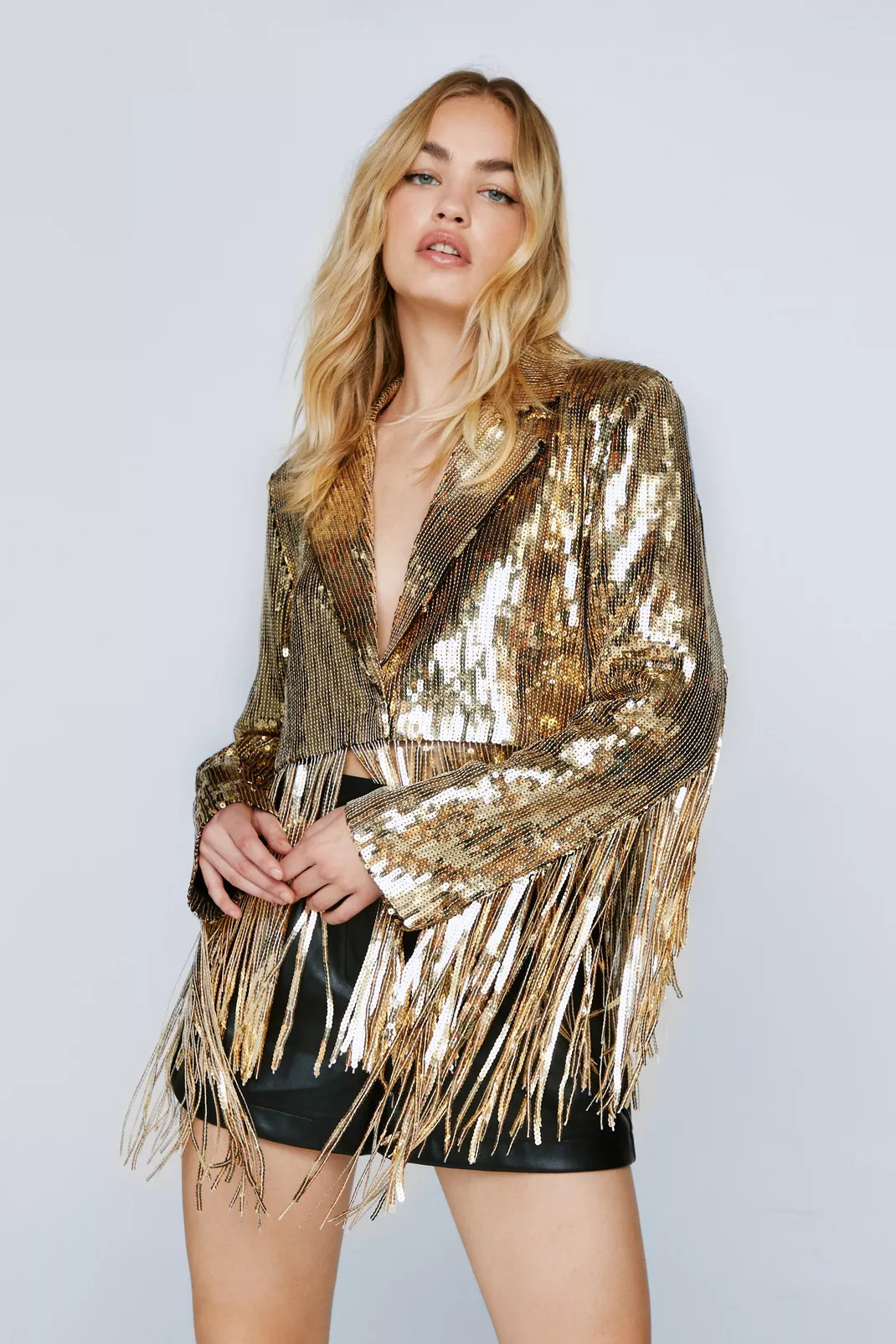 Sequin Tassel Trim Cropped Blazer | Nasty Gal (US)