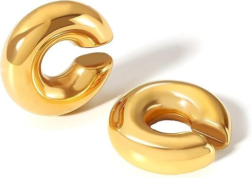 14K Chunky Ear Cuff Earrings for Women, Non Piercing Chunky -Non Tarnish Gold Earrings Trendy Fashion Gold Jewelry Gifts | Amazon (US)