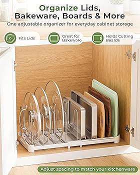 EVERIE Adjustable Bakeware Organizer Pot Lid Holder Rack for Pots, Cake Molds, Cutting Boards, Ma... | Amazon (US)