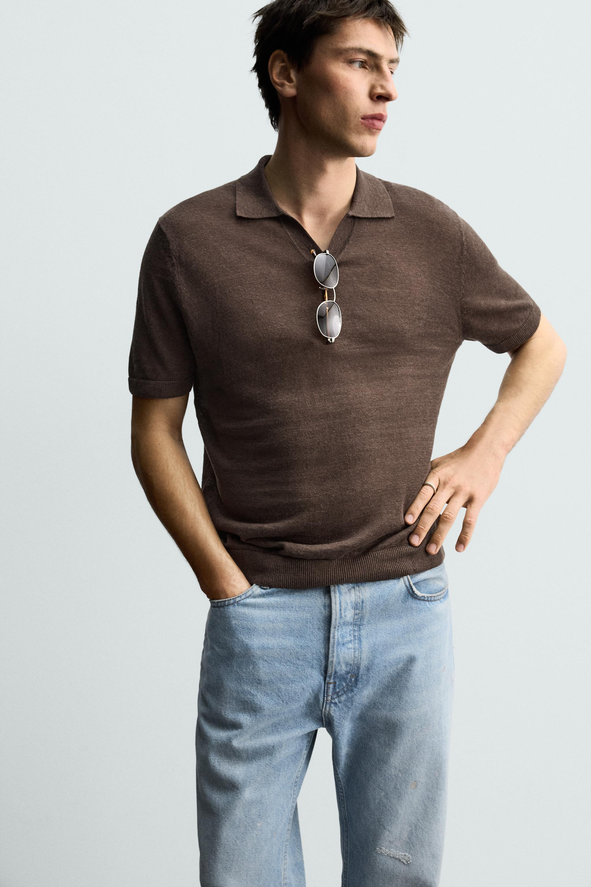 100% LINEN KNIT REGULAR FIT POLO SHIRT | Zara UK