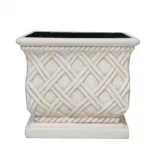 MPG 17.75 in. Aged White Cast Stone Square Lattice Planter PS5930AW - The Home Depot | The Home Depot