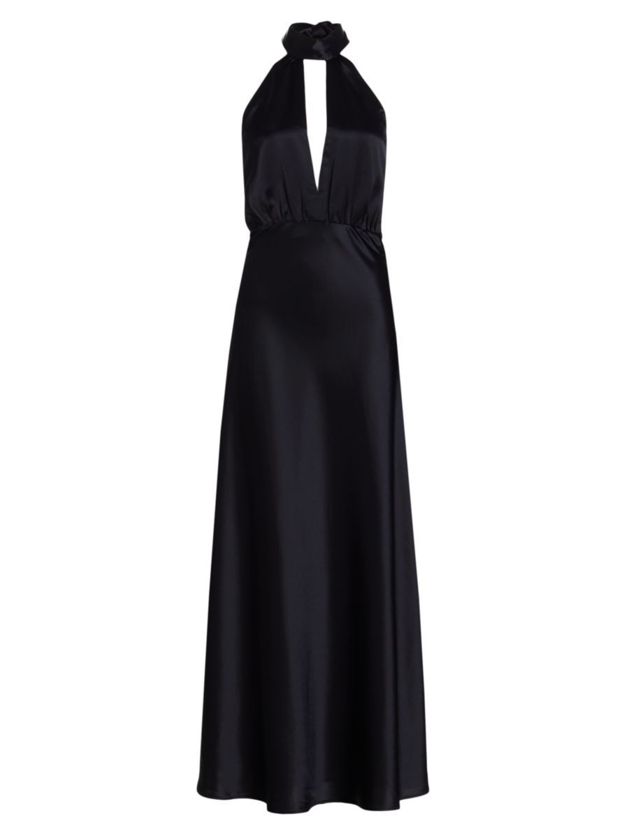 SOMETHING NAVY Silky Halter Cutout Gown | Saks Fifth Avenue