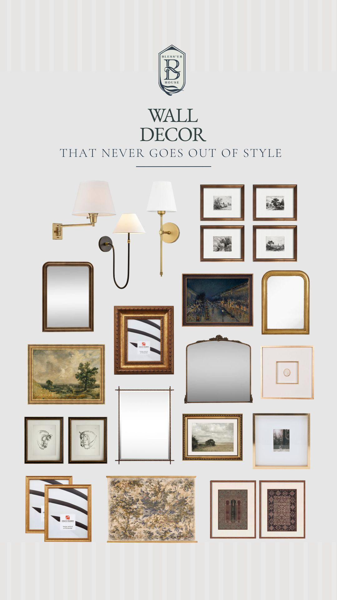 Timeless wall decor picks that never go out of style!

timeless wall decor | classic wall sconces | antique gold mirror | arched wall mirror | framed vintage art | black and white sketches | gallery wall frames | brass picture lights | traditional artwork | neutral wall decor | moody landscape art | gold frame mirror | classic photo frames | timeless home accents | vintage inspired wall art | traditional mirrors | transitional wall decor | french country art | curated wall gallery | black frame art | ornate frame art | decorative wall lighting | art that never goes out of style 

 #LTKHome #LTKStyleTip