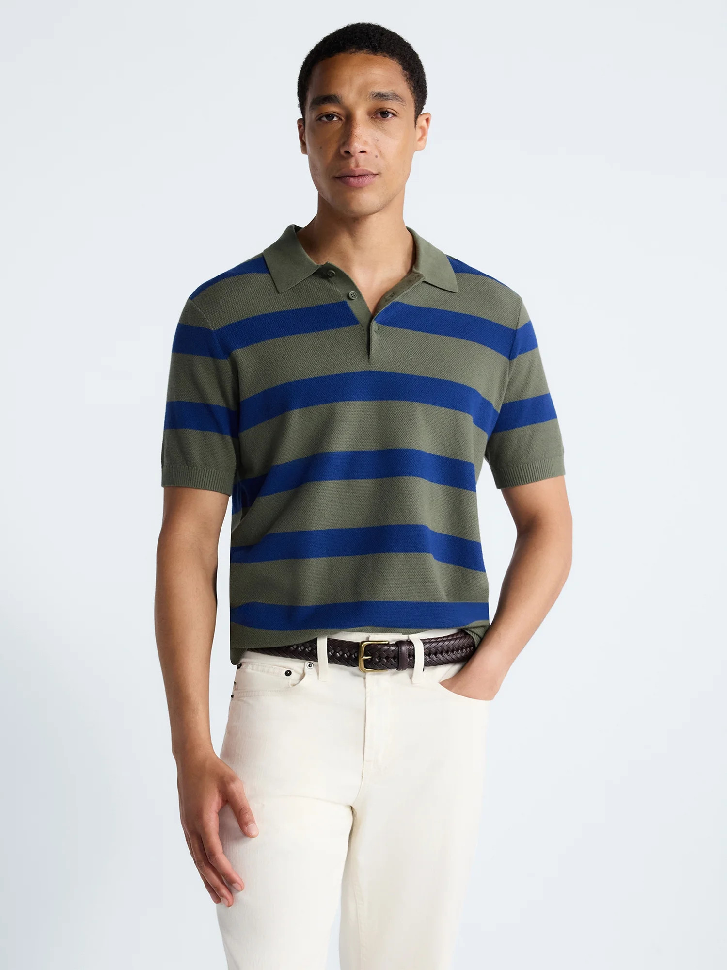 Free Assembly Men's Textured Polo Sweater with Short Sleeves, Sizes S-3XL | Walmart (US)