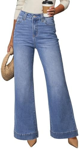 Dokotoo Women's Wide Leg Baggy Flare Jeans High Waisted Stretch Casual Denim Pants with Pockets | Amazon (US)