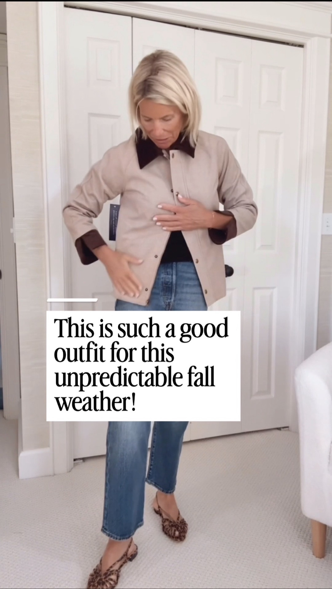 This is such a good outfit for this unpredictable fall weather! Levi’s, a simple boat-neck sweater, flats, and my new herringbone jacket with the cutest corduroy collar. Easy, comfortable, and just right for these in-between days.

👩‍💻 LTK PRO TIPS
❤️ Heart = Support my posts ;-)
🔖 Save = Get sale & restock alerts for the things you love!
📋 Lists = Keep favorites organized (List ideas: Christmas, Birthdays, and Vacations!)
📲 Share = Send lists and products to a friend (or your daughters like me).
💬 Comment = Ask me anything, and I’ll answer. ;-)