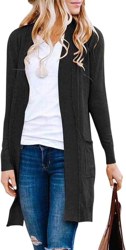 MEROKEETY Women's Long Sleeve Basic Knit Cardigan Ribbed Open Front Sweater | Amazon (US)