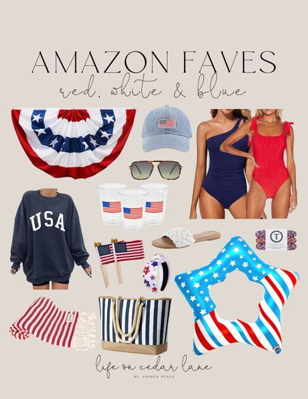 So many fun red, white, and blue finds for Memorial Day! Cute swim, outfits, entertaining essentials & more! #founditonamazon

#LTKsalealert #LTKhome #LTKfindsunder50