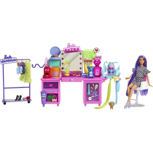 Barbie Extra Doll & Vanity Playset With Exclusive Doll, Pet Puppy, Vanity & 45+ Pieces - Walmart.... | Walmart (US)