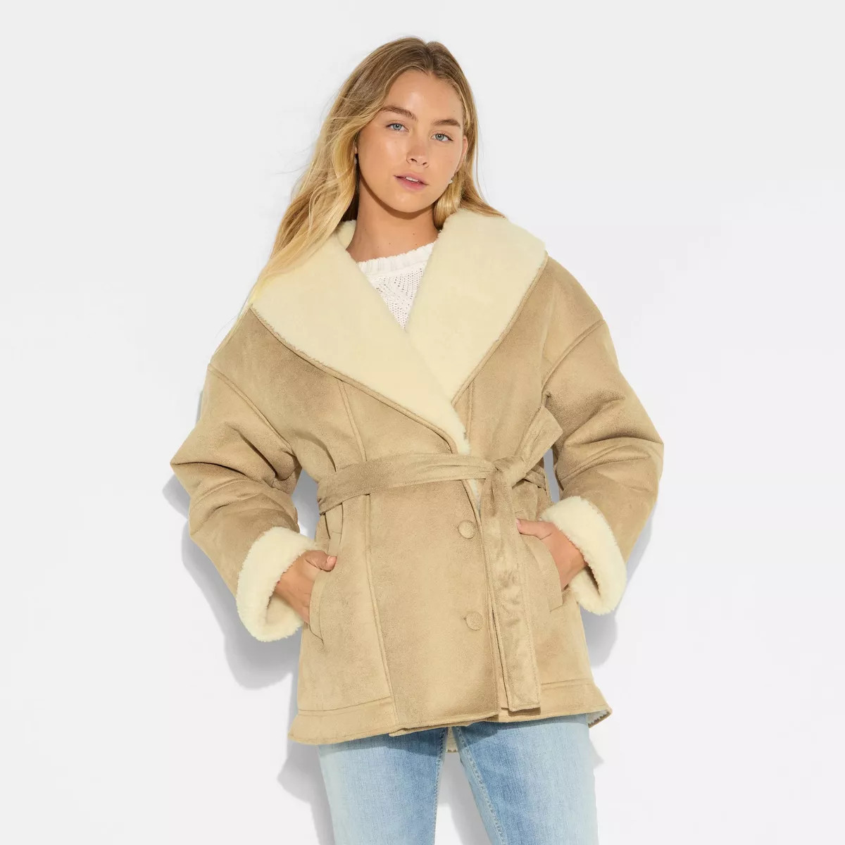 Women's Shawl Collar Shearling Coat - Wild Fable™ | Target