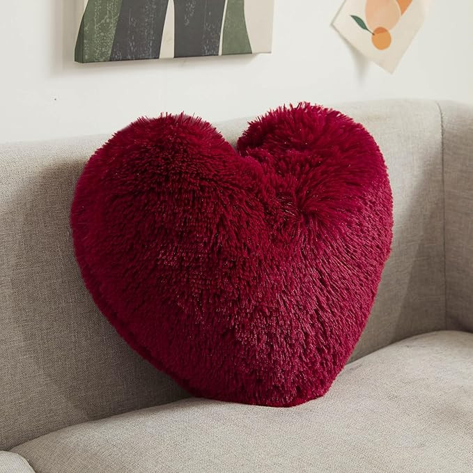 XeGe Soft Lovely Faux Fur Heart Pillow, Plush Shaggy Decorative Throw Pillow, Fluffy Heart Shaped... | Amazon (US)