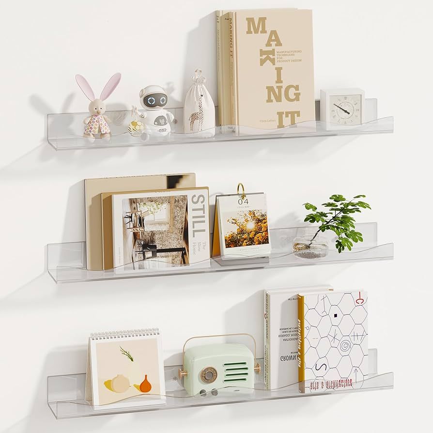 Fixwal 24 Inch Acrylic Floating Bookshelves, Acrylic Wall Mounted Shelves Display Nursery Book Sh... | Amazon (US)