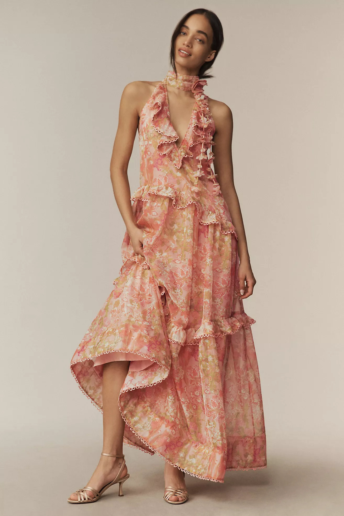 BHLDN Landon Organza 3D Ruffle Maxi Dress | Anthropologie (US)