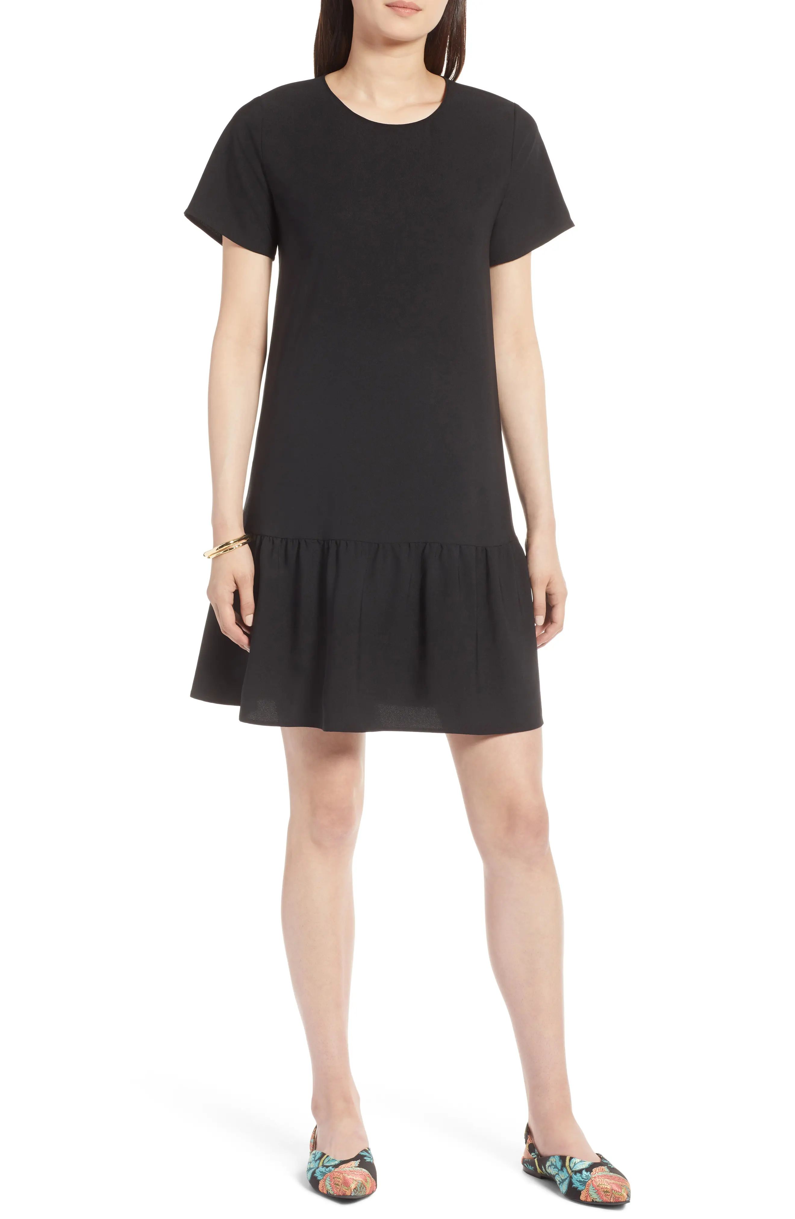 Halogen® Short Sleeve Ruffle Hem Dress (Regular & Petite) | Nordstrom