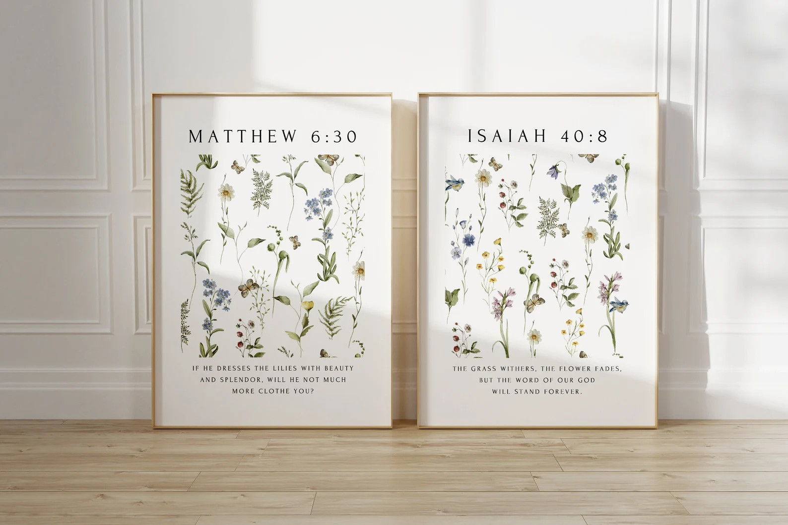 Christian Wall Art Set of 2, Floral Pattern, Isaiah 40, Matthew 6:30, Wildflower Bible Verse Prin... | Etsy (US)