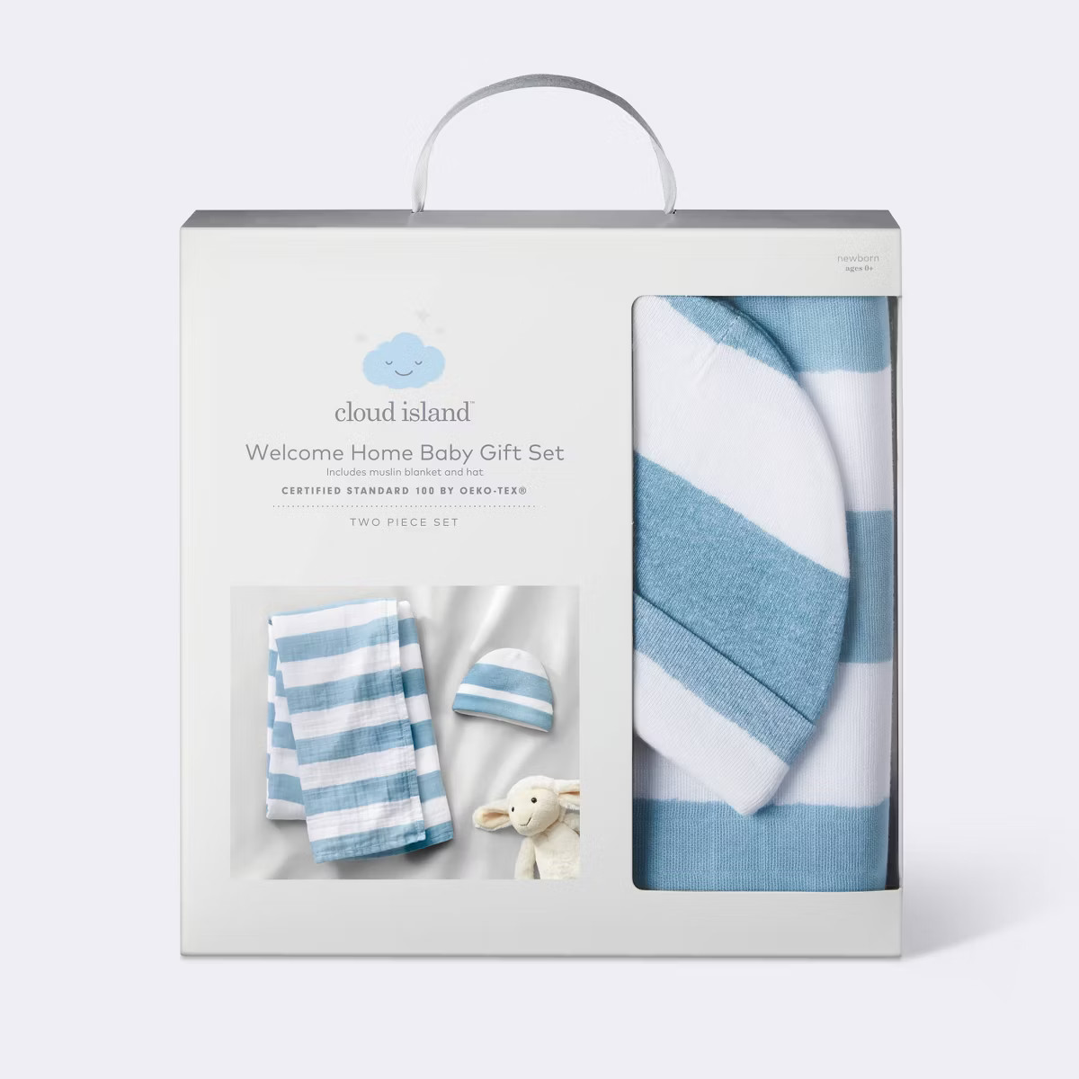 Hospital Muslin Swaddle Baby Blanket and Hat Gift Set - Blue and White Stripes - 2pk - Cloud Isla... | Target