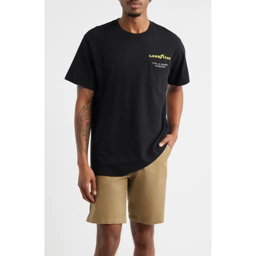 Brixton x Goodyear Service Pocket Cotton Graphic T-Shirt in Black at Nordstrom, Size Medium | Nordstrom