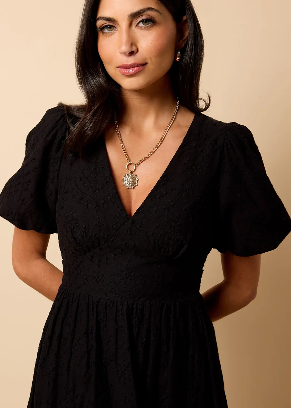 Little Mistress Black Broderie Midi Dress by Vicky Pattison | Matalan (UK)