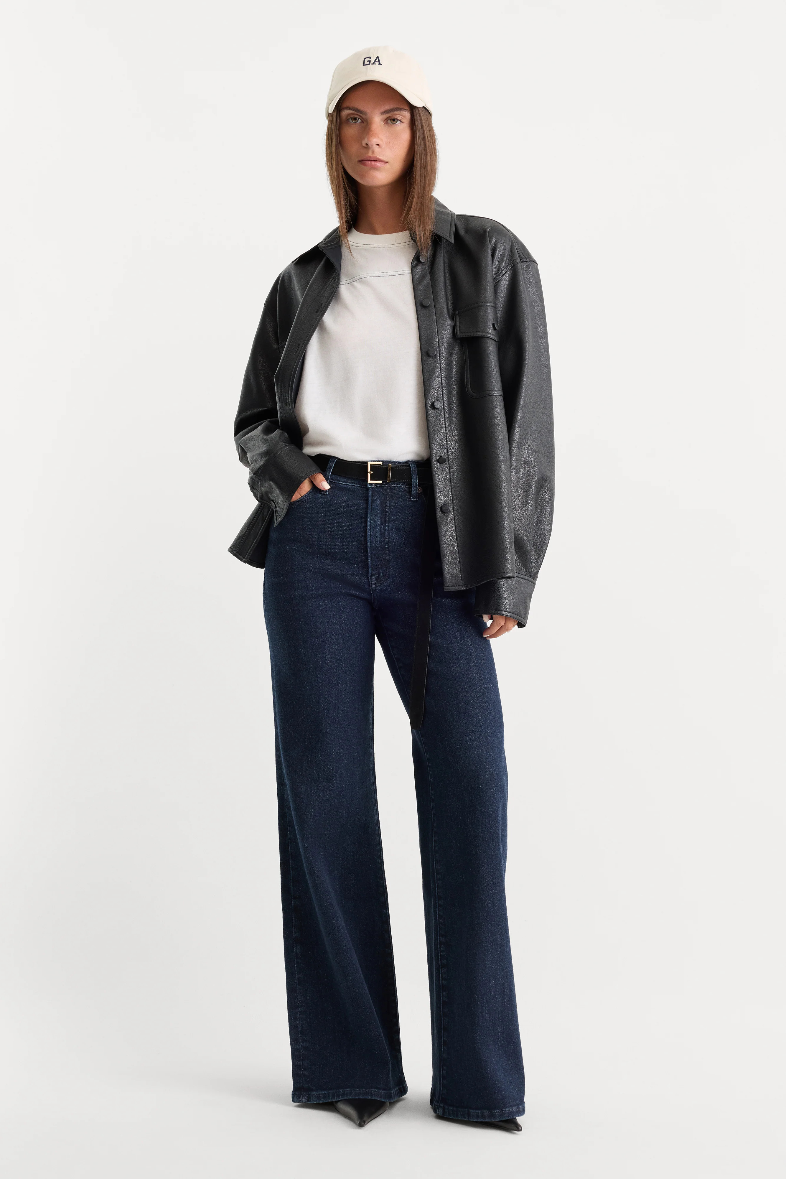 Women's Good Waist Palazzo Jeans | Flat Tummy Tech, Gap-Proof Waistband | Indigo, 3 Size 4 | Good American by Khlo� Kardashian | Good American