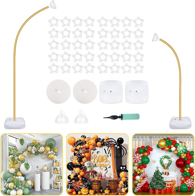 AerWo Balloon Arch Kit 9.35FT & 6FT, Free Bending Half Balloon Arch Stand with Base, Floor Gold B... | Amazon (US)