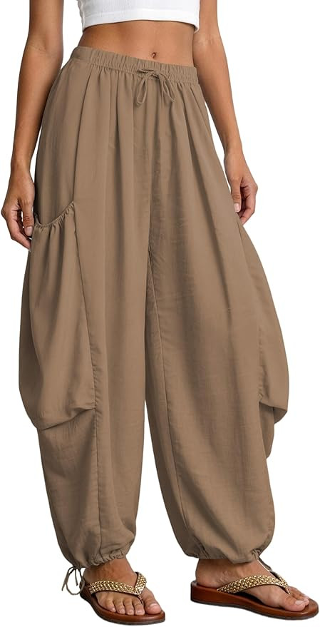 Beach Pants for Women with Drawstring Boho Baggy Palazzo Versatile Gauze Harem Pant with Pockets ... | Amazon (US)