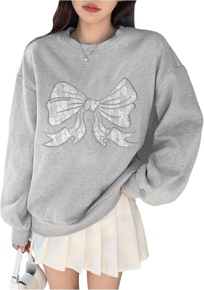 GORGLITTER Women's Bow Sweatshirt Y2K Oversized Long Sleeve Coquette Pullover | Amazon (US)