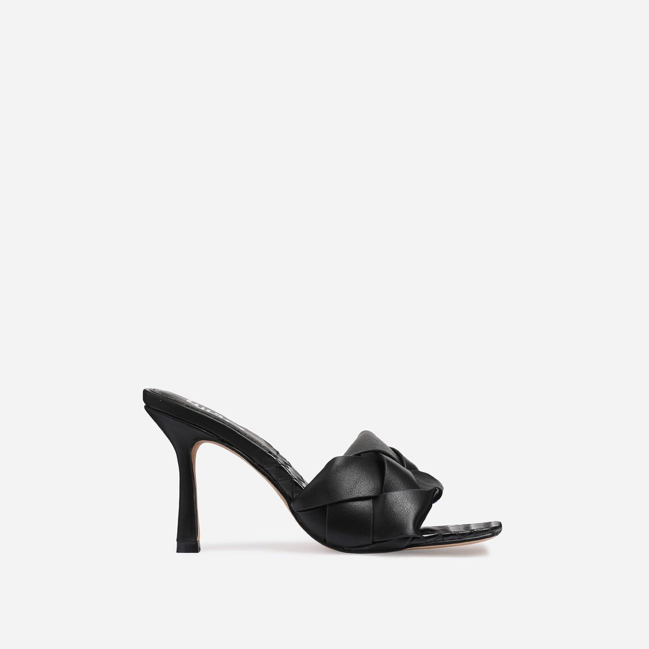 Turntup Woven Square Peep Toe Mule In Black Faux Leather | EGO Shoes (US & Canada)