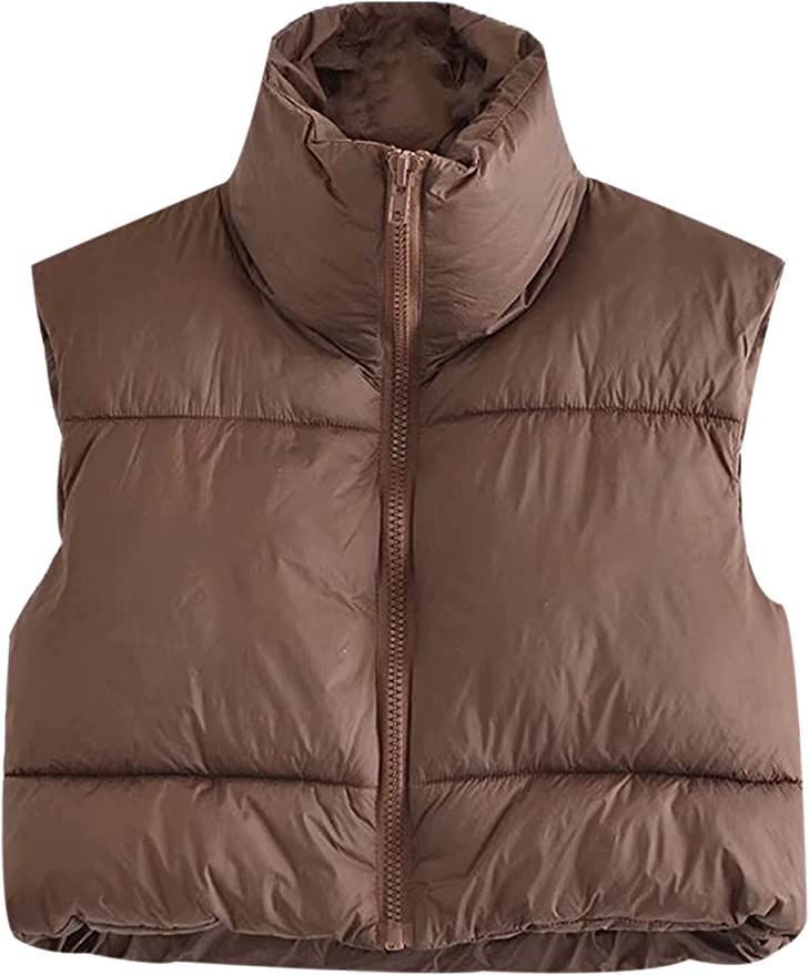 UANEO Cropped Puffer Vest Women Zip Up Stand Collar Sleeveless Padded Crop Puffy Vests | Amazon (US)