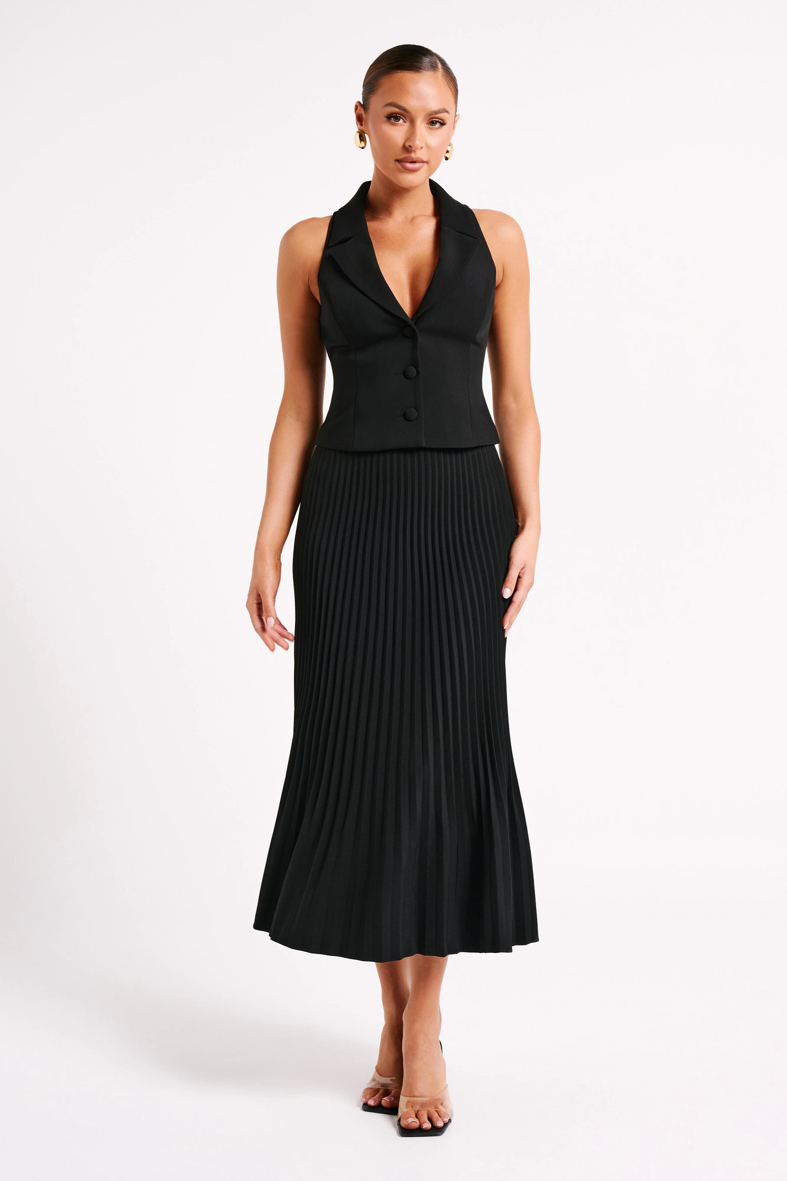 Twyla Pleated Suiting Maxi Skirt - Black | MESHKI US