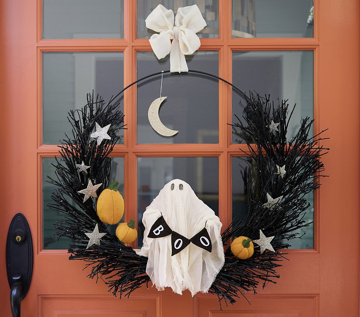 Light-Up Boo Ghost Demi Wreath PinterestXCopy Link Email Print | Pottery Barn Kids
