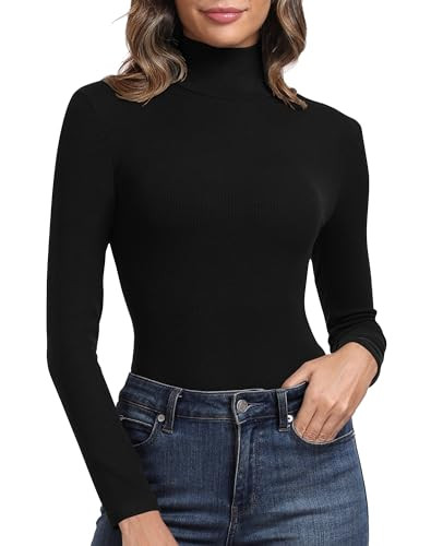 PALINDA Women's Ribbed Turtleneck Fitted Long Sleeve Shirts Basic Thermal Layering Tops | Amazon (US)
