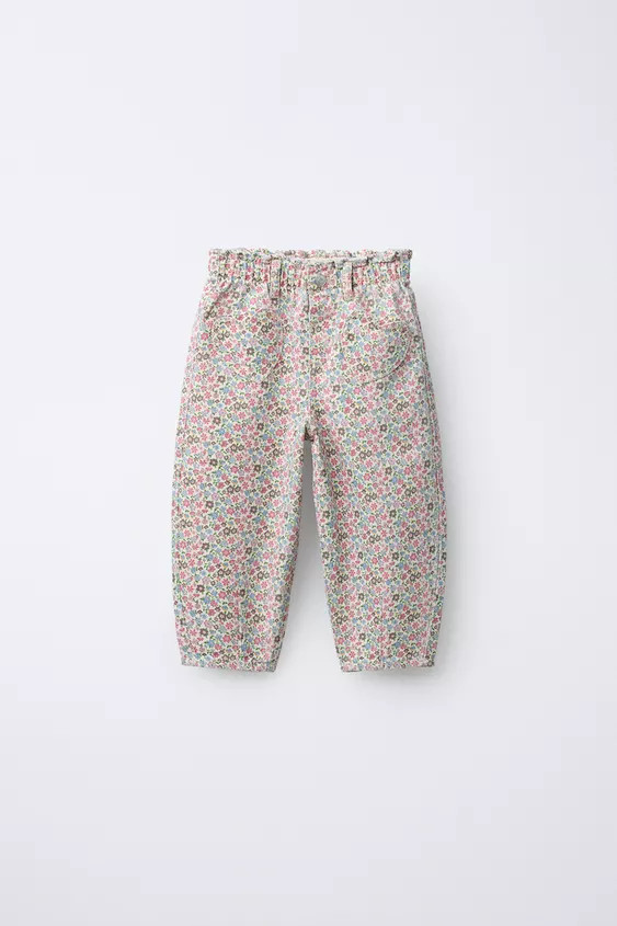 FLORAL BAGGY TWILL PANTS | Zara US